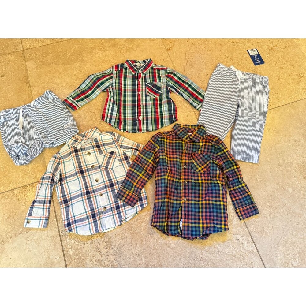 Rugged/Ruffle Butts 5-Piece Boys Bundle 18-24M, Button-Down Shirts, Seersucker